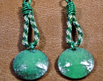 Kumihimo and enameled penny earrings