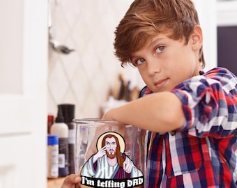 I'm Telling DAD Jesus Sticker - Funny Christian Humor, Matte Vinyl Decal (3-Pack)