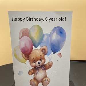 Digital Printable Birthday Blank Card for 6 Year Old, Kids Birthday Cards, Printable Kids Birthday Cards, Instant Cards for 6 Year Old,