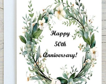 Digital Printable Instant Download Blank 50th Parent Friend Anniversary Greeting Congratulations Celebration Beautiful Tasteful Card