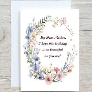 Mother Mom Digital Instant Birthday Card, Mom Mother 60th 65th 70th 75th 80th 90th Digital Printable Birthday Card, Mother Birthday Card,