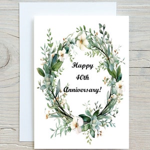 Digital Printable Blank 40th Anniversary Card, 40th Anniversary Printable Greeting Card, INSTANT DOWNLOAD, 5x7 Instant Greeting Cards,