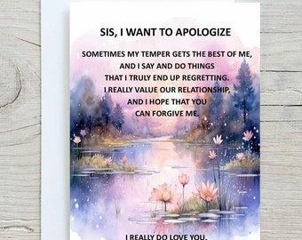 Digital Sister apology Card, Printable Apology Card For Sister, Instant Sister I'm Sorry Card, I'm Sorry Sister Card, Best Apology Cards,