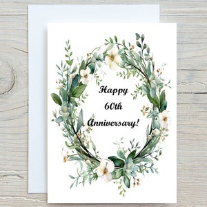 Digital Printable Instant Simple Tasteful Blank 60th Wedding  Anniversary Inexpensive Affordable Greeting Card Download