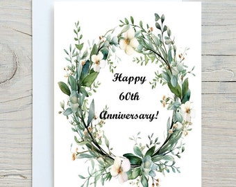 Digital Printable Instant Simple Tasteful Blank 60th Wedding  Anniversary Inexpensive Affordable Greeting Card Download