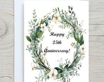Digital Printable Blank 25th Anniversary Card, 25th Wedding Anniversary, 25th Anniversary Instant Download, Downloadable 25th Anniversary,