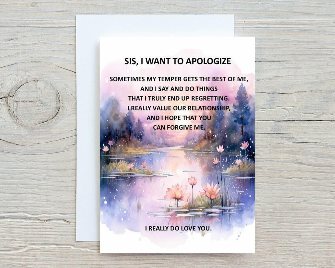 Digital Sister Apology Card, Printable Apology Card for Sister, Instant ...