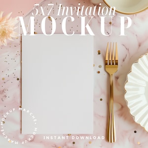 Einladung Mockup 15x20 Rosa Gold Einladen Karte Mock up Baby Brautparty Geburtstag einladen für Print on Demand Keramik Geschirr Marmor Rückseite