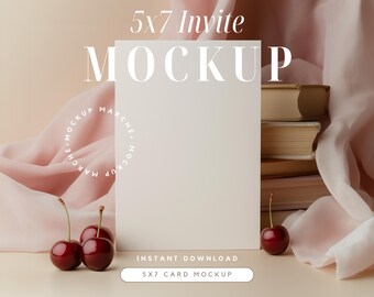 Birthday Invitation Mockup Cherry Theme 5x7 Sweet 16 Save the Date Bridal Shower Invite Card Mockup Display Card Cherries Feminine