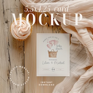 Pink Baby Shower Postkarte Mockup einladen Mock up Einladungskarte Pink Peach Neutral Sweet Cupcake Blankokarte Mockup