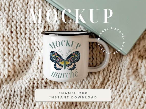Enamel Mug Mockup Black and White Blank Enamel Mug Camping Coffee Cup Mock up POD Mug Mockup Blank Cup Cozy Mockup