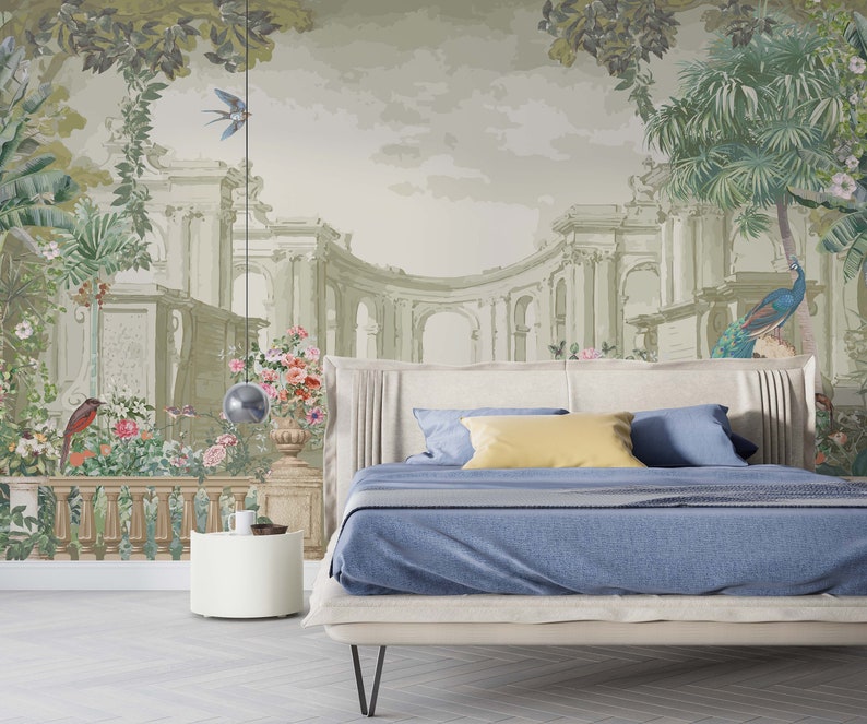 Roman Columns Garden Wallpaper, Removable Living Room Wallpaper, Living