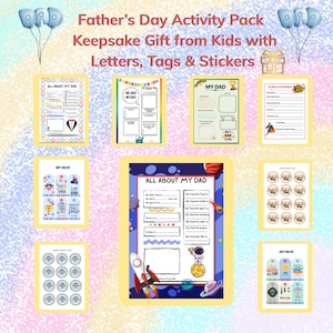 Printable Kit Father's Day Activity Pages, Letter Template, Gift Tags & Bonus Printable Card, All About My Dad, Printable gift cards for dad