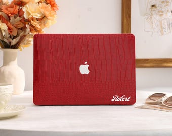 Funda para portátil de piel de cocodrilo roja, personalizada para MacBook M5 PRO de 14, 15 y 16 pulgadas (2025 y 2024), nueva funda para portátil MacBook A3240 y A2338.