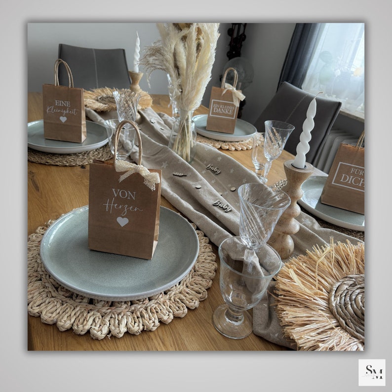 Papier Geschenktüten aus Kraftpapier mit Aufschrift, 4 Stück, als Gastgeschenke für Hochzeit, Geburtstag, Taufe und Babyshower
