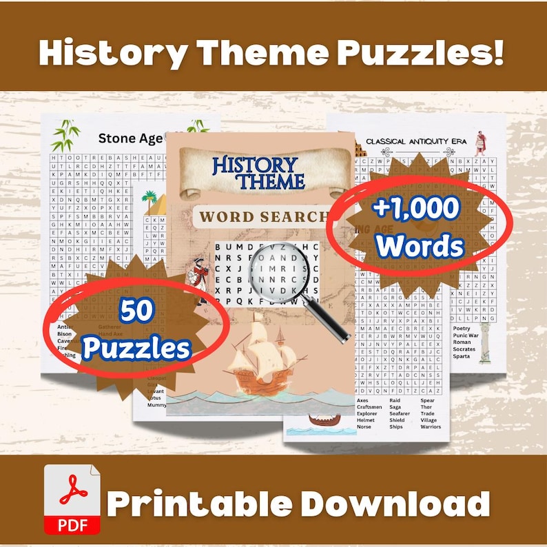 50 History Theme Printable Word Search Puzzles - Etsy