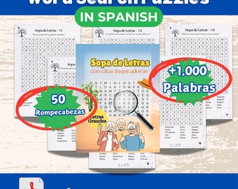 Spanish Word Search Puzzle Book | Large Print, Inspirational Quotes (Printable PDF) | Kindle Scribe Compatible