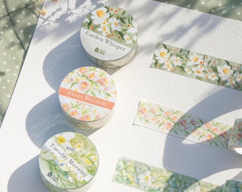 Floral Washi Tape Set, Hand-Painted Flower Designs, Scrapbooking Crafts
