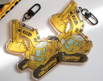 Epoxy Acrylic Excavator Keychain - Kids Construction Vehicle Key Ring