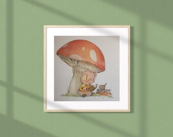 Reading Pig Art Print, Watercolor Nursery Library Decor