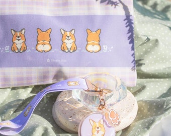 Corgi Pencil Case for Girls Cute Corgi Canvas Pouch with Keyring Corgi School Supply Organizer & Makeup Bag | Corgi Themed Gift