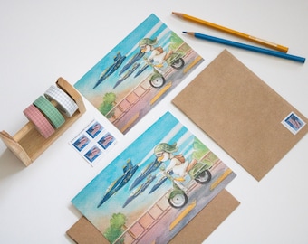 Pensacola Blue Angels Watercolor Greeting Card, Florida Souvenir