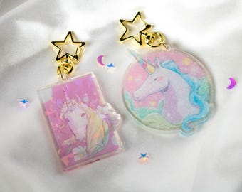 Holographic Unicorn Keychain with Star Clasp | Acrylic Bag Charm