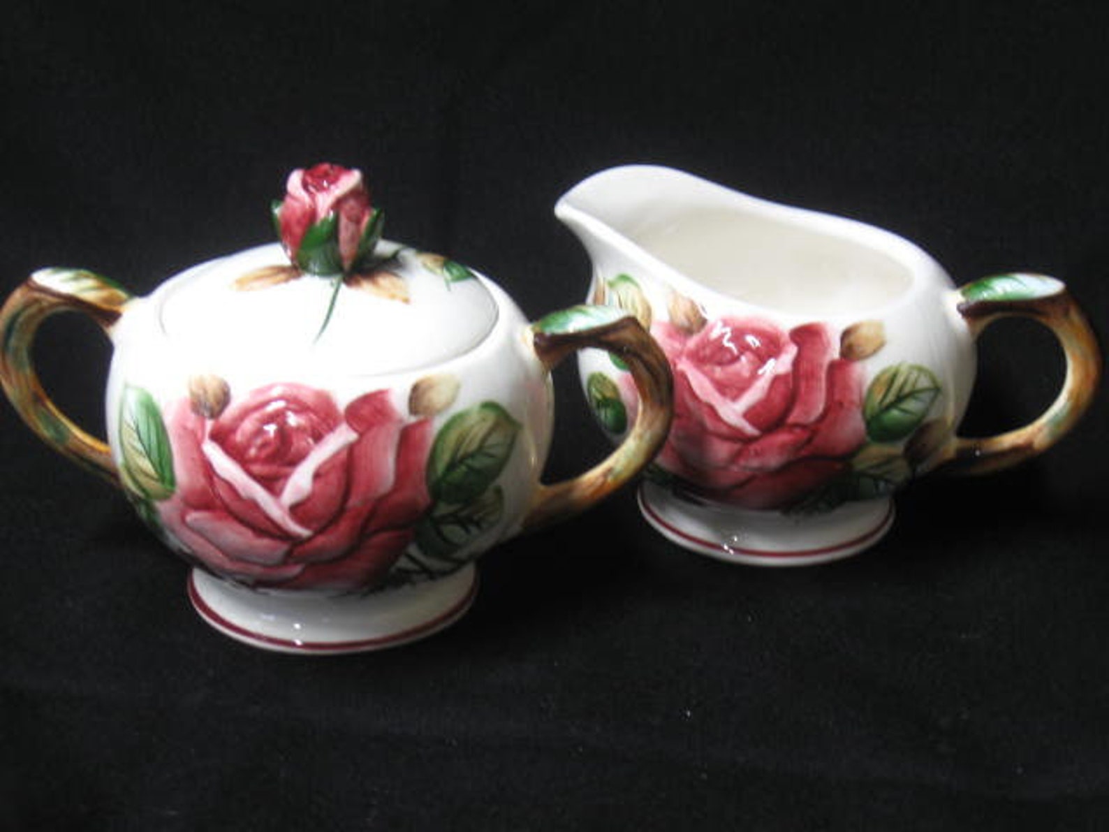 Vintage Sugar and Creamer Set Rose design set Etsy