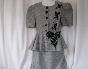 Vintage Dress Black and White Gingham Checked Dress by Halmode Petites size 6