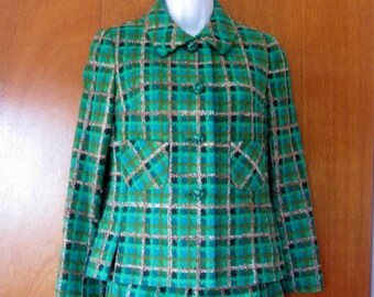 Vintage Green Plaid Wool Skirt Suit by Jack Clarke