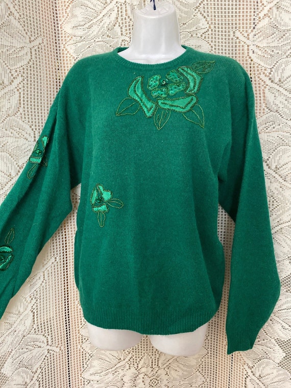 Wool Sweater Vintage Crew neck with appliqué and … - image 1