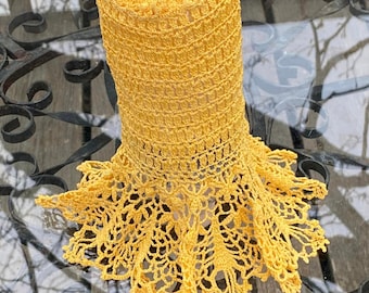 Crocheted Vase Bright Yellow handmade vintage needlework