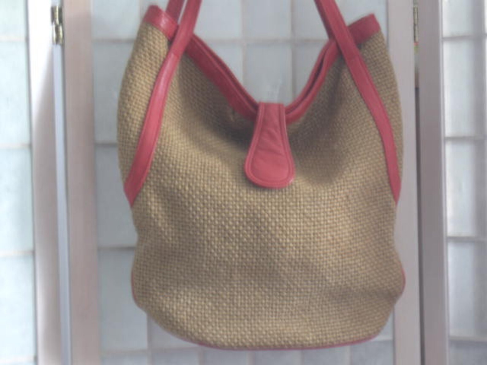 Vintage Straw Pocketbook With Red Leather Trim Shoulder Bag Etsy