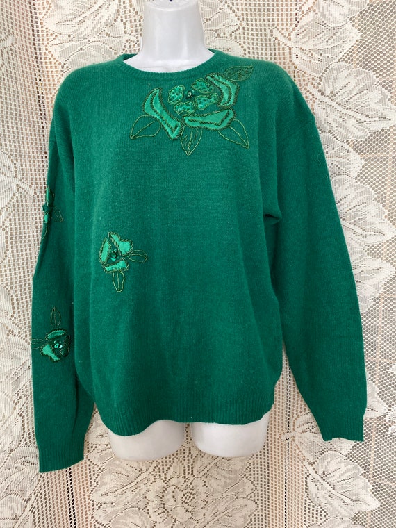 Wool Sweater Vintage Crew neck with appliqué and … - image 6
