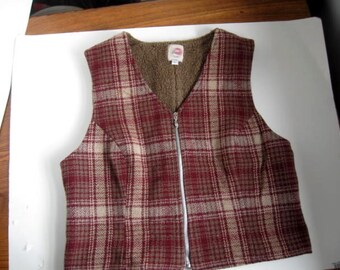 Vintage Wool Vest Burgandy Plaid Wool Vest from Bass size Large