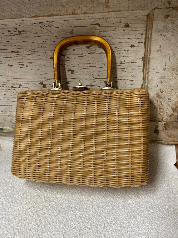 Handbag – vinyl woven purse with swivel handles - image 1