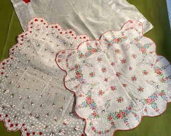 Valentine handkerchiefs three vintage hankies ready for your Valentine