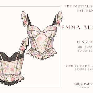 Bustier sewing pattern| Corset pattern| Peplum corset pattern|11 sizes US 0-20| Plus size corset| Bodice pattern| Cottagecore corset pattern
