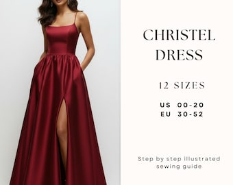 Evening Dress Sewing Pattern| Open Back Dress Pattern| Formal Dress Pattern| Wedding Dress Pattern| Plus Size Sewing Pattern| US 0-22