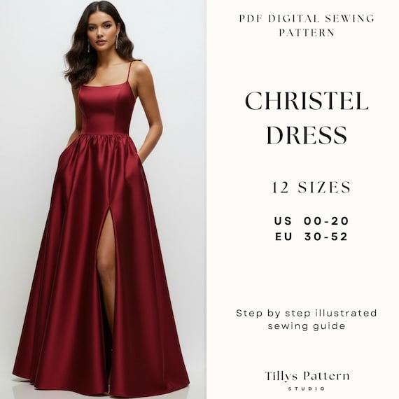 Evening Dress Sewing Pattern| Open Back Dress Pattern| Formal Dress Pattern|  Wedding Dress Pattern| Plus Size Sewing Pattern| US 0-22