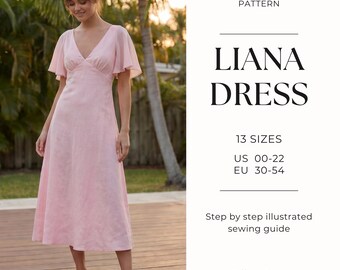 Midi Bias Cut Dress Sewing Pattern| V Neck Flutter Sleeve Dress Pattern | Easy Slip Dress| Summer Dress| Sewing Tutorial| US 0-22