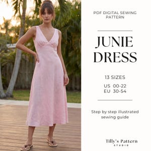 Patron de couture pour robe midi en lin coupée en biais | Robe nuisette à col V | Robe de bal | Robe d'été | Robe de demoiselle d'honneur | Tutoriel de couture | Tailles US 0-22