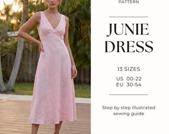 Linen  Bias Cut Midi Dress Sewing Pattern| V Neck Slip Dress| Prom Dress| Summer Dress| Bridesmaid dress| Sewing Tutorial| US 0-22
