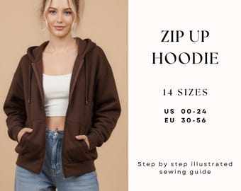 Zip Up Hoodie Sewing Pattern| Women Hoodie Pattern| Zipper Jacket Pattern| Lounge wear Pattern| Zipper Hoodie| Sewing tutorial| US 00-24