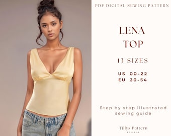 Top Sewing Pattern| Easy Top Sewing Pattern| V Neck Bias Cut Top| Cami Top Pattern| Y2k Pattern| Plus Size Sewing Pattern| Silk Top| US 0-22
