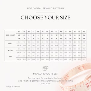Body sizes table
