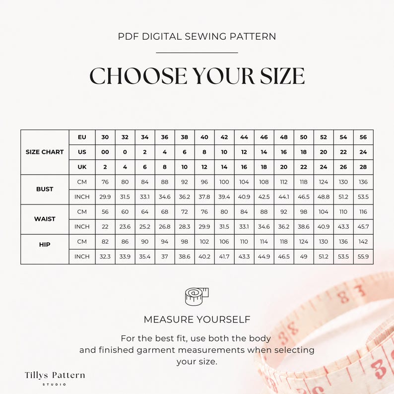 Body sizes table