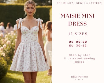 Bustier Mini Dress Sewing Pattern: Sweetheart Corset With Bows, US 00-20 (PDF Pattern)