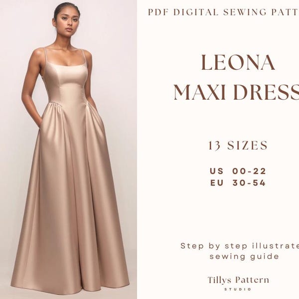 Abendkleid Schnittmuster| Kleid Muster mit offenem Rücken | Maxi Kleid Schnittmuster| Brautkleid Schnittmuster|Schnittmuster für Übergrößen| US 0-22