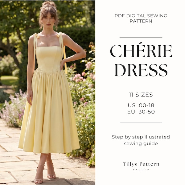 Lace Up Corset Midi Dress PDF Sewing Pattern | Strapless Dress| Prom Dress | Wedding Dress| Overbust Corset Dress | Sewing Tutorial| US 0-20
